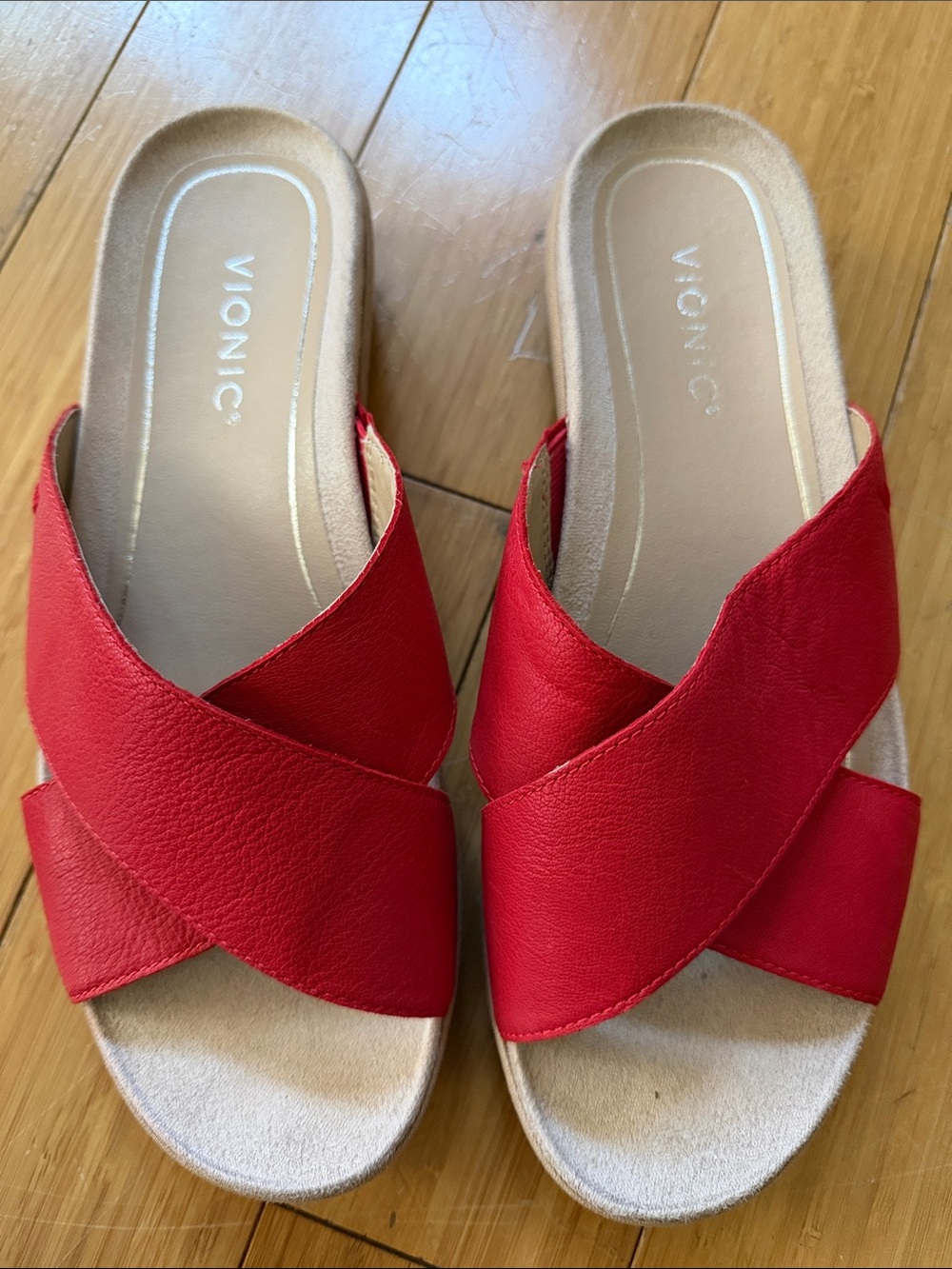 Vionic Red Crisscross Hayden Slide Sandals